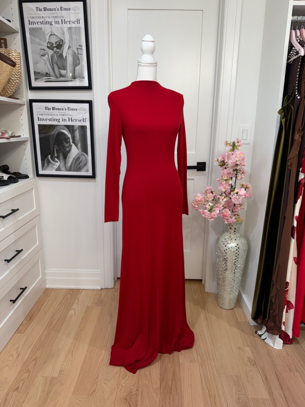 NAKEDWOREDROVE  Red long Sleeve Maxi Dress
